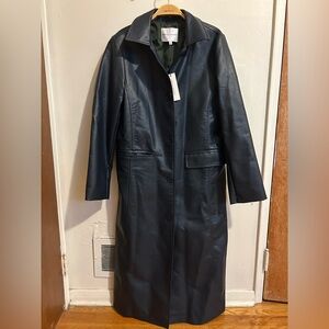 NWT Rebecca Minkoff faux leather Maxi Trench Coat Blue S